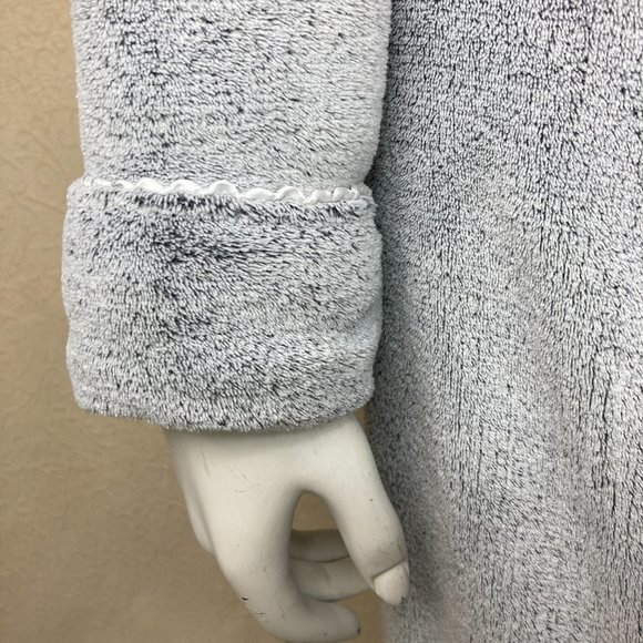 Oscar de la Renta Pink Label Plush Gray Shawl Collar Robe Satin Trim Belt - Picture 12 of 14